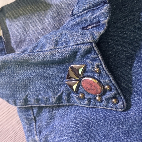 Randy With Love S Pink Embellished Denim Shirt Vintage Made In USA Western Wear - Picture 6 of 16